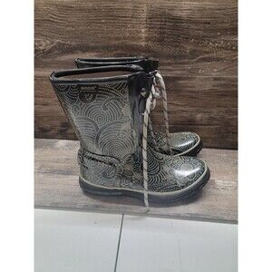 🔴 BOGS Women's 2 Eye Lace Black Batik Rubber Mid Calf Boots Size 7